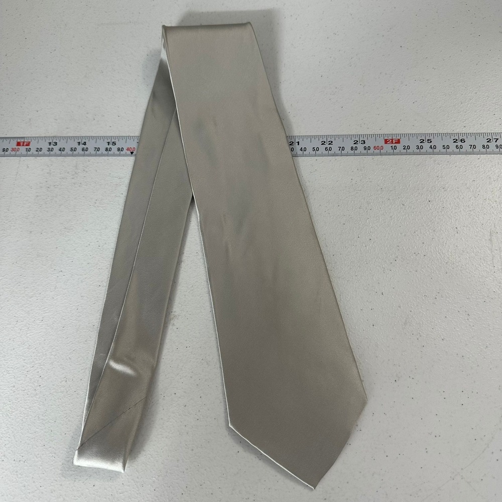 Z Inc Mens Silver Solid Silk Satin Hand Made Necktie Formal Tie Metallic Luxury